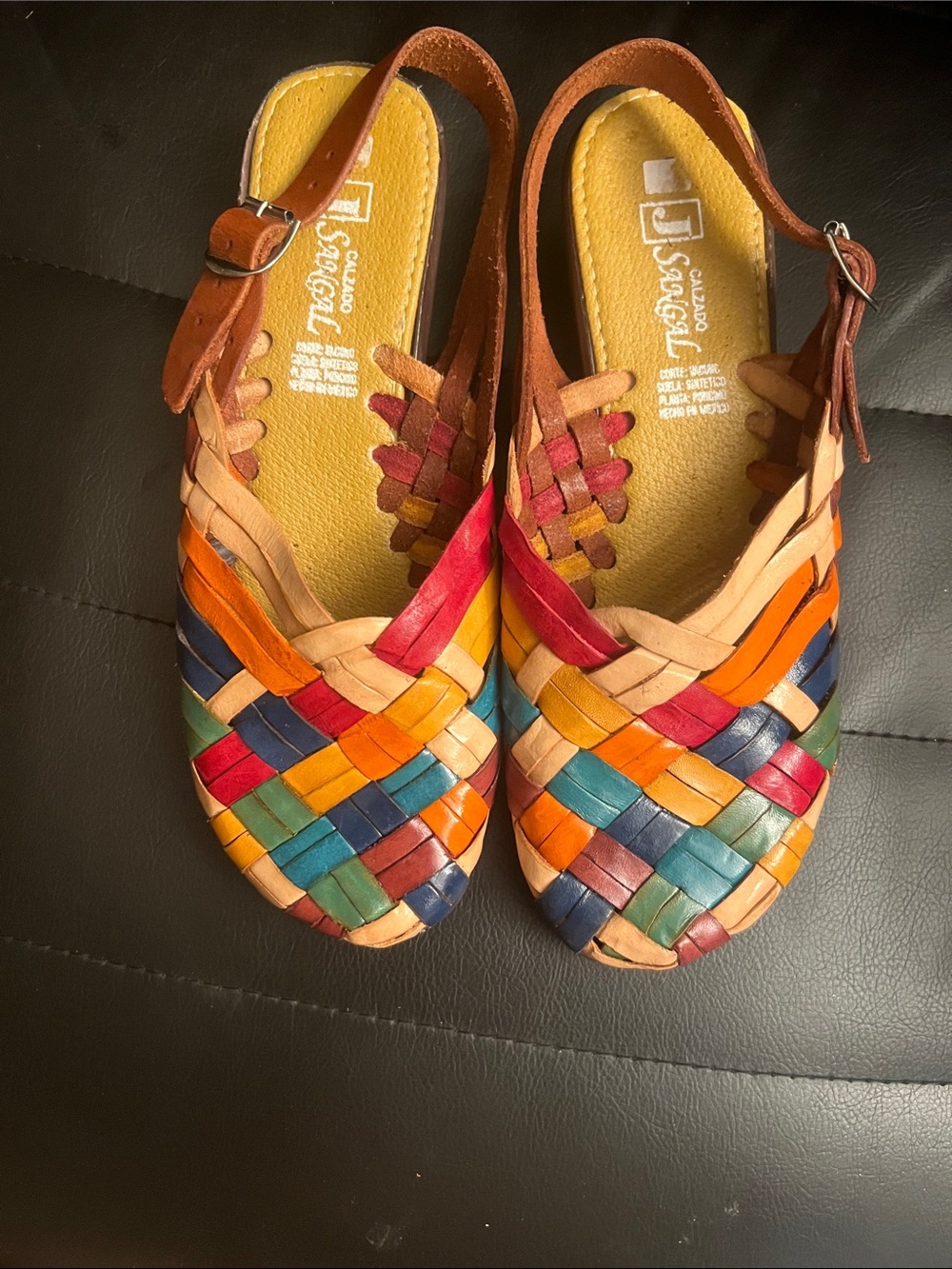 Handwoven Multicolor Leather Slingback Clogs